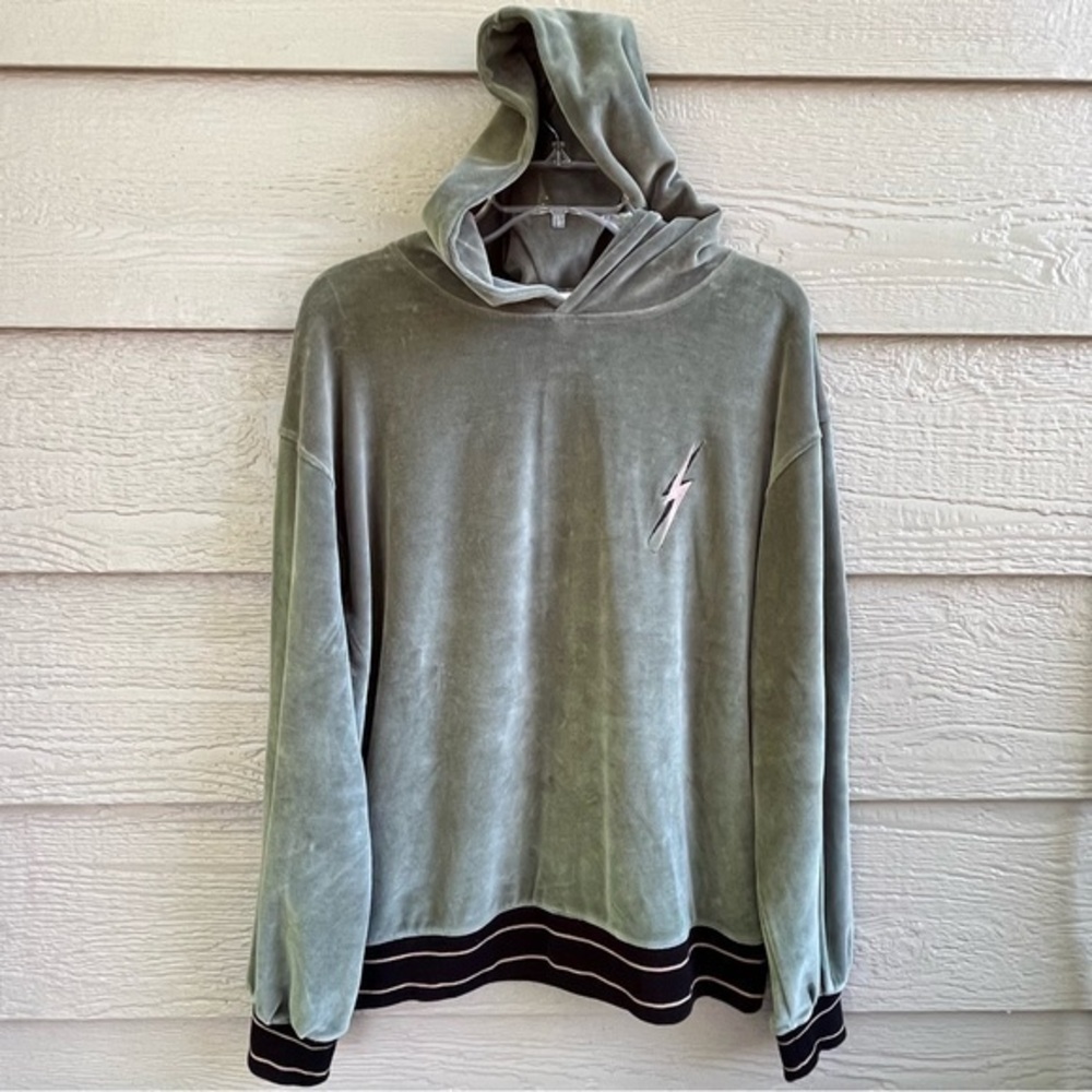 Lightening Bolt For‎ Gals Thyme Green Hoodie Hoody Logo Women Medium Velvet NWT